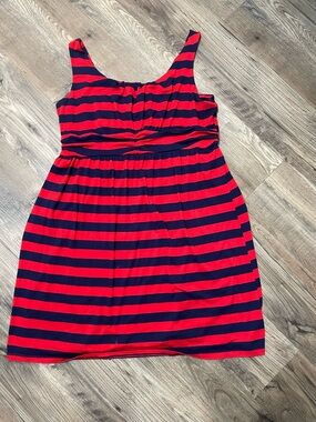Faded Glory Red and Navy Striped Long Sleeve Dress